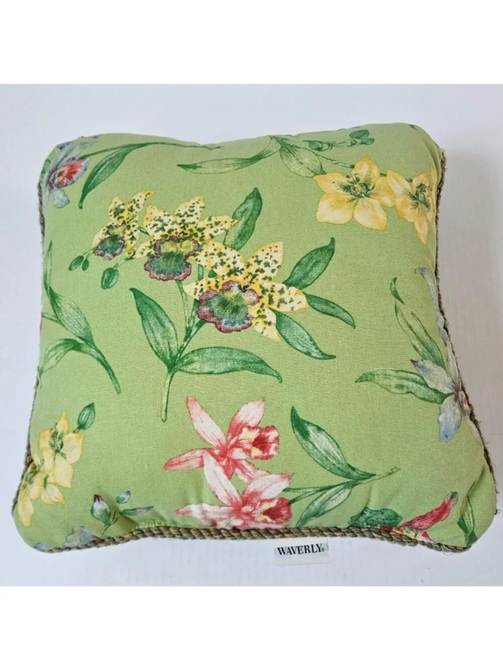Waverly Orchid Cove Reversible Pillow 16X16 Green Turquoise Floral Tropical